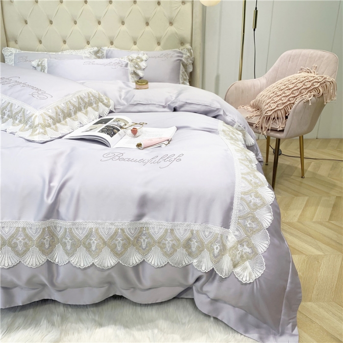 91家纺网 家纺一手货源 找家纺 馨蕊家居 2021新款天丝绣花系列四件套 邂逅-高雅灰