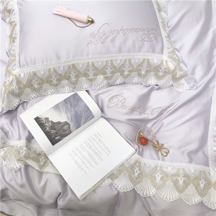 91家纺网 家纺一手货源 找家纺 馨蕊家居 2021新款天丝绣花系列四件套 邂逅-高雅灰