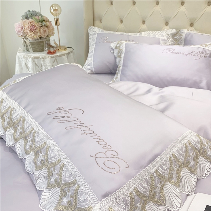 91家纺网 家纺一手货源 找家纺 馨蕊家居 2021新款天丝绣花系列四件套 邂逅-高雅灰