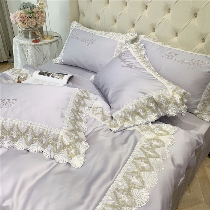 91家纺网 家纺一手货源 找家纺 馨蕊家居 2021新款天丝绣花系列四件套 邂逅-高雅灰