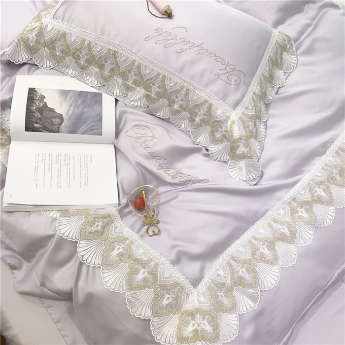 91家纺网 家纺一手货源 找家纺 馨蕊家居 2021新款天丝绣花系列四件套 邂逅-高雅灰