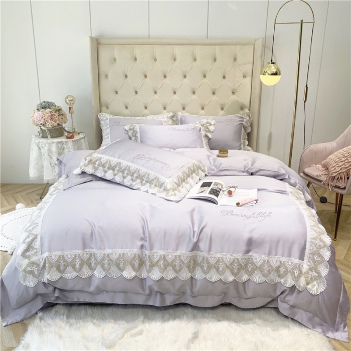 91家纺网 家纺一手货源 找家纺 馨蕊家居 2021新款天丝绣花系列四件套 邂逅-高雅灰