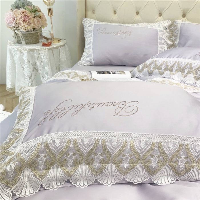 91家纺网 家纺一手货源 找家纺 馨蕊家居 2021新款天丝绣花系列四件套 邂逅-高雅灰