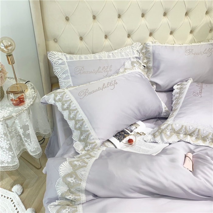 91家纺网 家纺一手货源 找家纺 馨蕊家居 2021新款天丝绣花系列四件套 邂逅-高雅灰