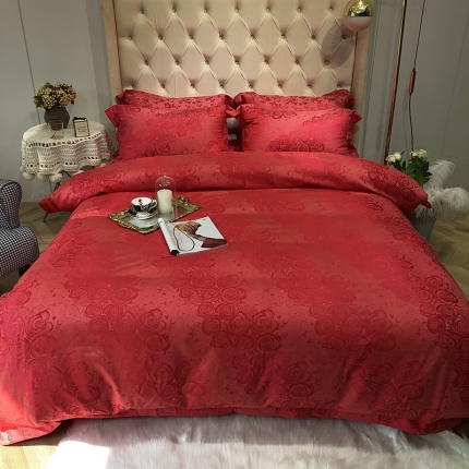 91家纺网 家纺一手货源 找家纺 馨蕊家居 60仿丝绵提花四件套 魅力佳人-砖红