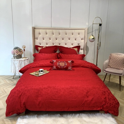 馨蕊家居 60仿丝绵提花四件套 花间漫步-大红