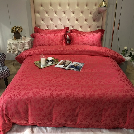 馨蕊家居 60仿丝绵提花四件套 花间漫步-砖红