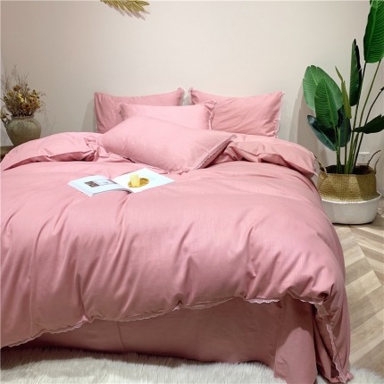 馨蕊家居 天丝棉麻四件套邂逅-粉豆沙