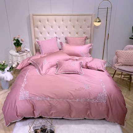 馨蕊家居 2021新款60长绒棉绣花四件套 优莲娜-藕粉