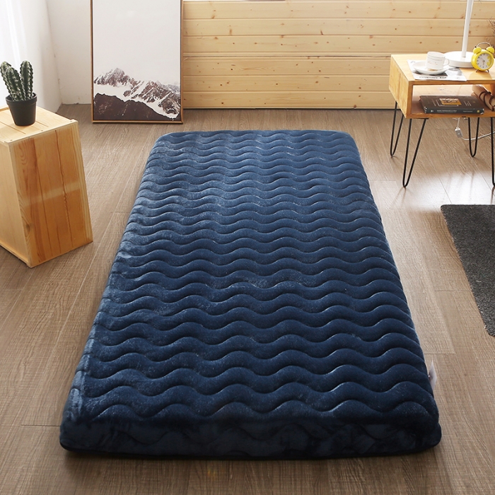 91家纺网 家纺一手货源 找家纺 欣罗兰 2022新款单边学生法莱绒床垫 经典蓝