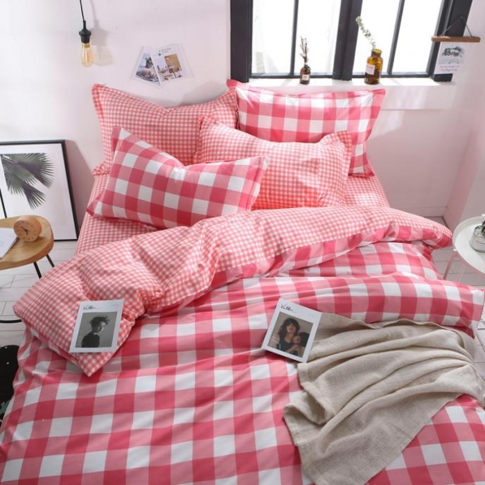 91家纺网 家纺一手货源 找家纺 一米阳光 2019新款13070新款套件 豆粉格