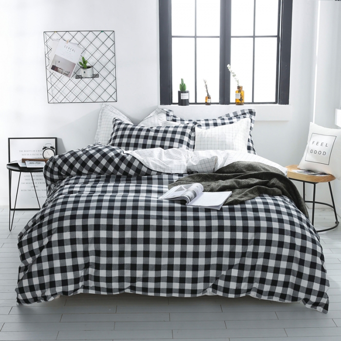 91家纺网 家纺一手货源 找家纺 一米阳光 2019新款13070新款套件 黑白格