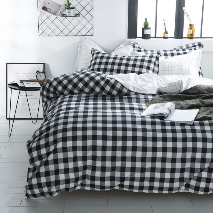 91家纺网 家纺一手货源 找家纺 一米阳光 2019新款13070新款套件 黑白格