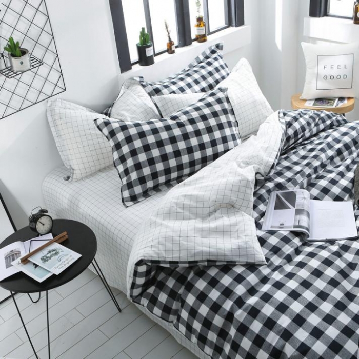 91家纺网 家纺一手货源 找家纺 一米阳光 2019新款13070新款套件 黑白格