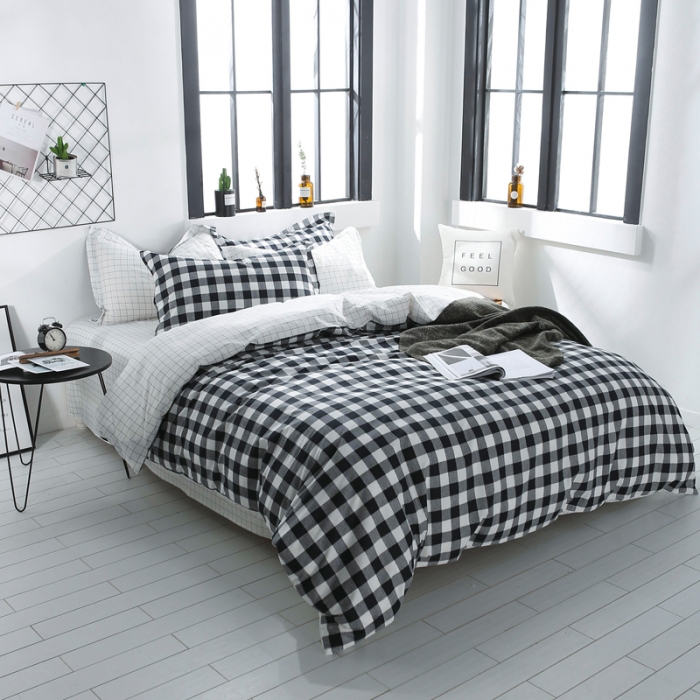 91家纺网 家纺一手货源 找家纺 一米阳光 2019新款13070新款套件 黑白格