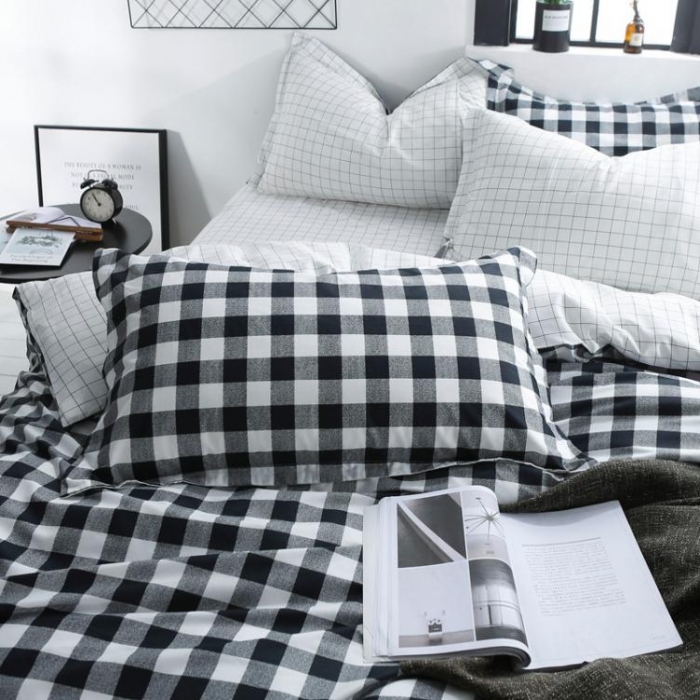 91家纺网 家纺一手货源 找家纺 一米阳光 2019新款13070新款套件 黑白格