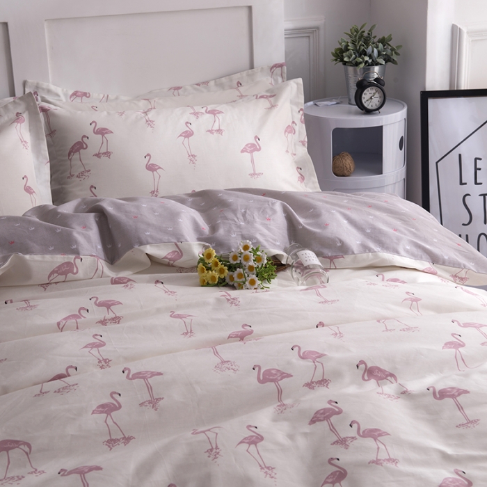 91家纺网 家纺一手货源 找家纺 一米阳光 2019新款13070新款套件 火烈鸟米白