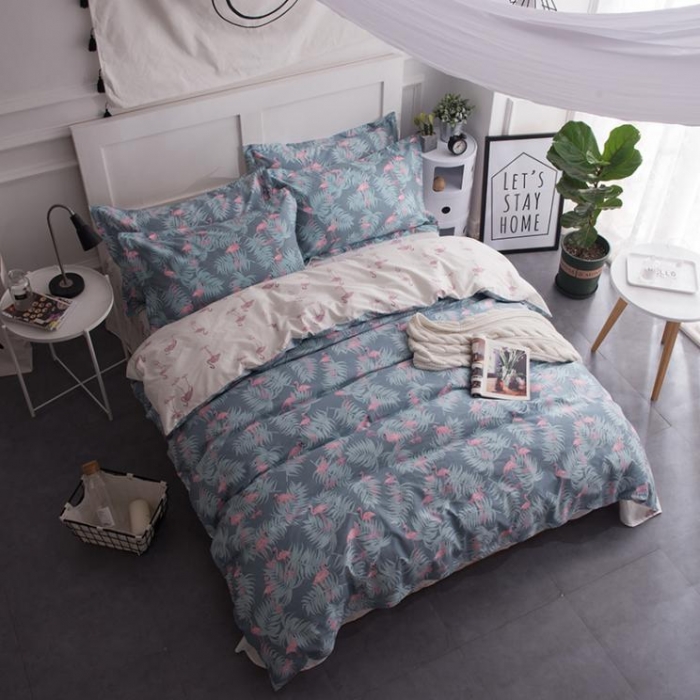 91家纺网 家纺一手货源 找家纺 一米阳光 2019新款13070新款套件 火烈鸟青色