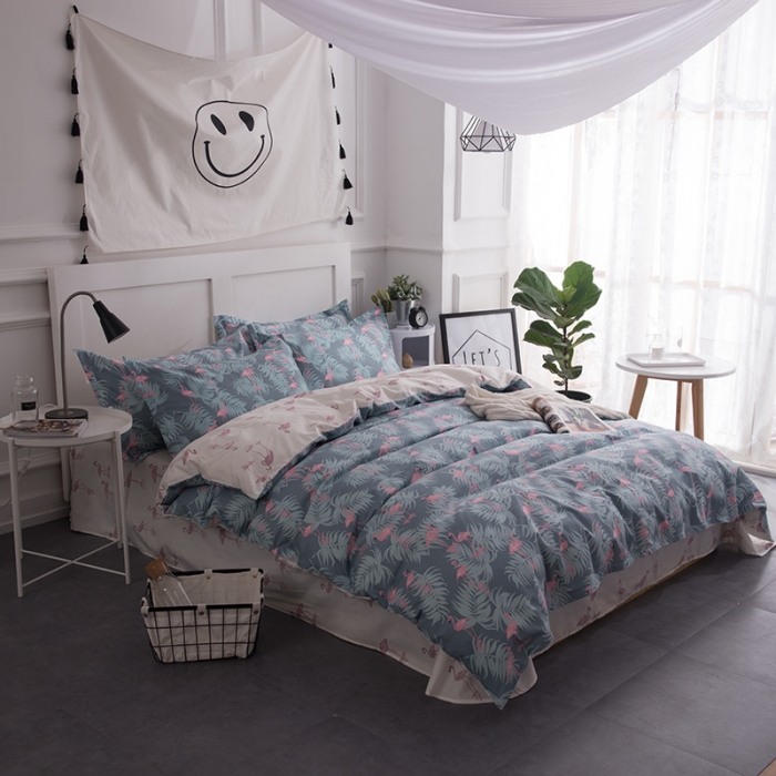 91家纺网 家纺一手货源 找家纺 一米阳光 2019新款13070新款套件 火烈鸟青色