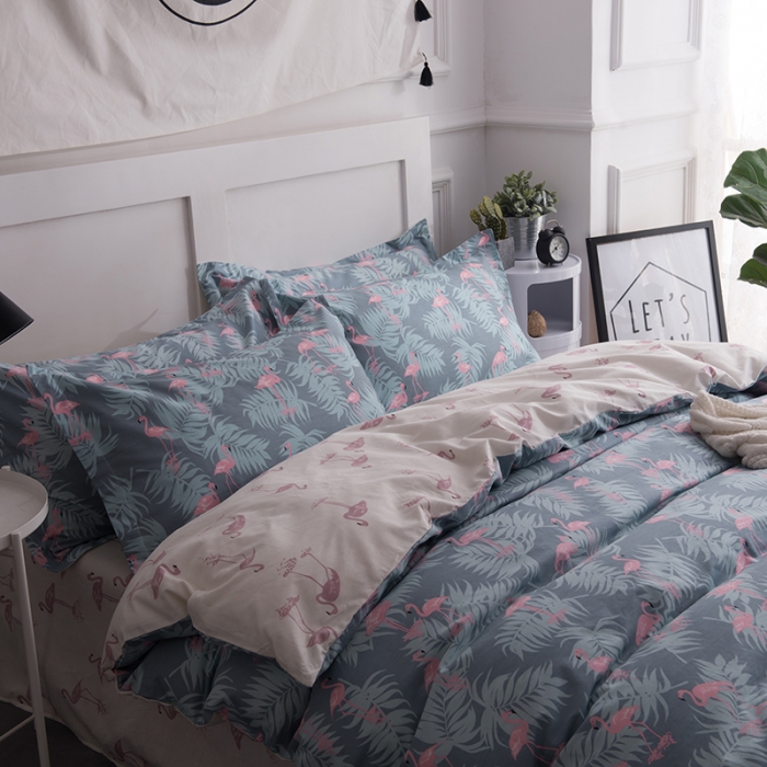 91家纺网 家纺一手货源 找家纺 一米阳光 2019新款13070新款套件 火烈鸟青色