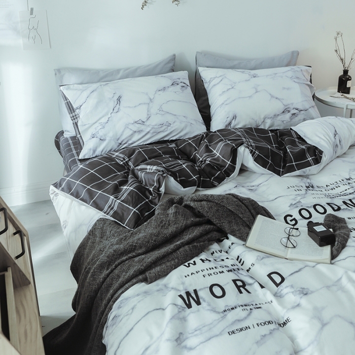 91家纺网 家纺一手货源 找家纺 一米阳光 2019新款绅士简约风套件 大理石