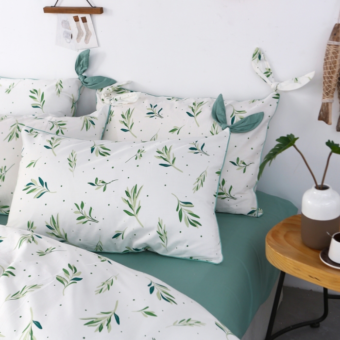 91家纺网 家纺一手货源 找家纺 一米阳光 2019纯棉小清新兔耳朵镶边套件 绿意