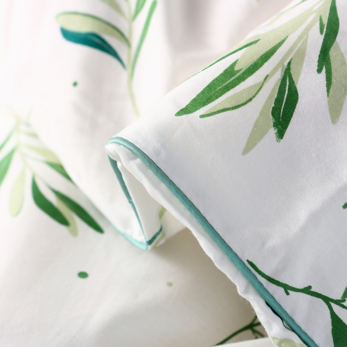 91家纺网 家纺一手货源 找家纺 一米阳光 2019纯棉小清新兔耳朵镶边套件 绿意