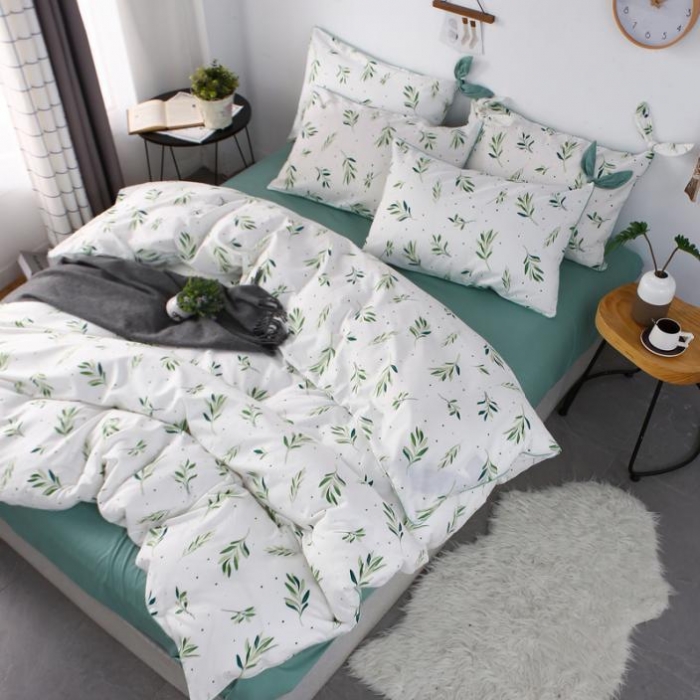 91家纺网 家纺一手货源 找家纺 一米阳光 2019纯棉小清新兔耳朵镶边套件 绿意