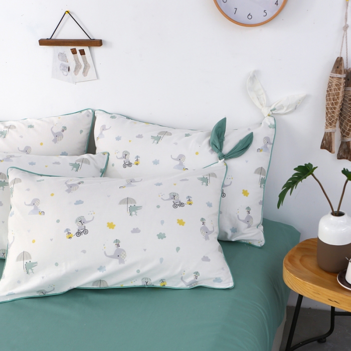 91家纺网 家纺一手货源 找家纺 一米阳光 2019纯棉小清新兔耳朵镶边套件 童心