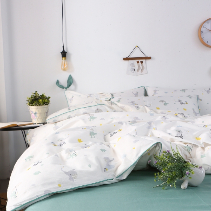 91家纺网 家纺一手货源 找家纺 一米阳光 2019纯棉小清新兔耳朵镶边套件 童心