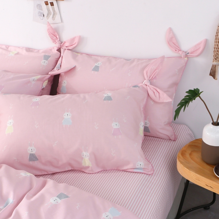 91家纺网 家纺一手货源 找家纺 一米阳光 2019纯棉小清新兔耳朵镶边套件 兔宝宝