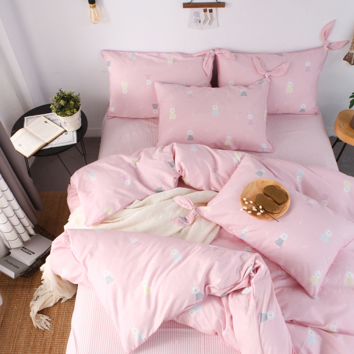 91家纺网 家纺一手货源 找家纺 一米阳光 2019纯棉小清新兔耳朵镶边套件 兔宝宝