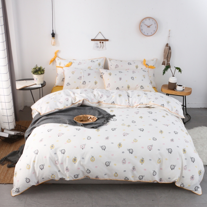 91家纺网 家纺一手货源 找家纺 一米阳光 2019纯棉小清新兔耳朵镶边套件 小狮子