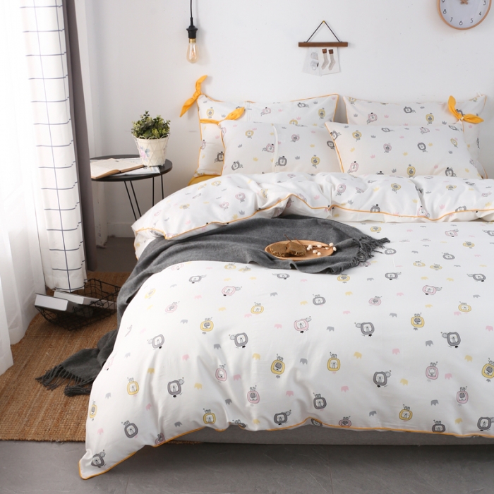 91家纺网 家纺一手货源 找家纺 一米阳光 2019纯棉小清新兔耳朵镶边套件 小狮子