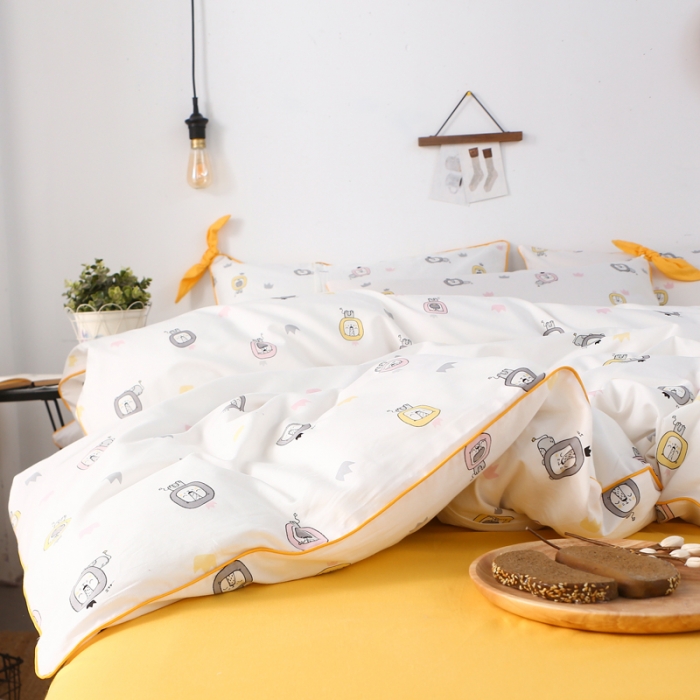 91家纺网 家纺一手货源 找家纺 一米阳光 2019纯棉小清新兔耳朵镶边套件 小狮子