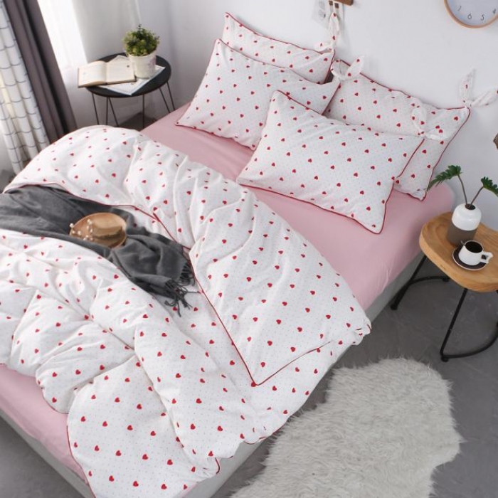 91家纺网 家纺一手货源 找家纺 一米阳光 2019纯棉小清新兔耳朵镶边套件 心动