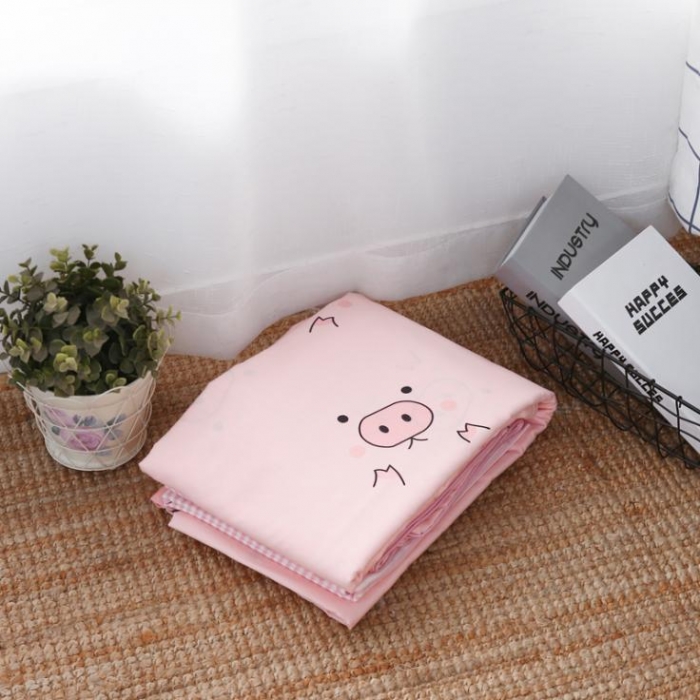 91家纺网 家纺一手货源 找家纺 一米阳光 2019纯棉小清新兔耳朵镶边套件 猪可爱