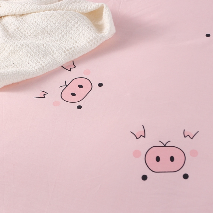 91家纺网 家纺一手货源 找家纺 一米阳光 2019纯棉小清新兔耳朵镶边套件 猪可爱