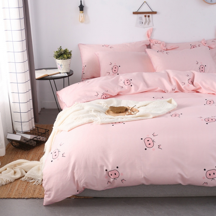 91家纺网 家纺一手货源 找家纺 一米阳光 2019纯棉小清新兔耳朵镶边套件 猪可爱