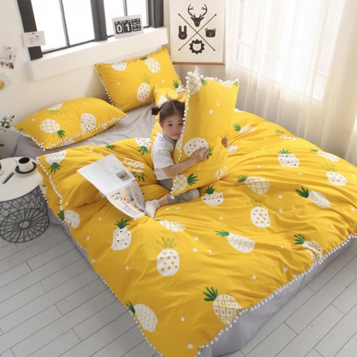 91家纺网 家纺一手货源 找家纺 一米阳光 2019新款球球款套件 菠萝蜜蜜