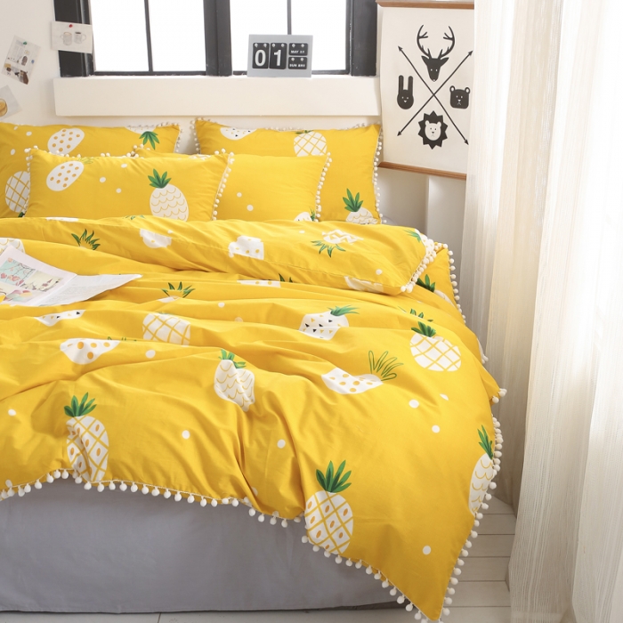 91家纺网 家纺一手货源 找家纺 一米阳光 2019新款球球款套件 菠萝蜜蜜