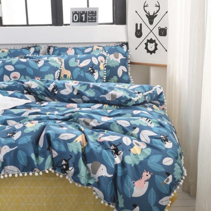 91家纺网 家纺一手货源 找家纺 一米阳光 2019新款球球款套件 动物丛林