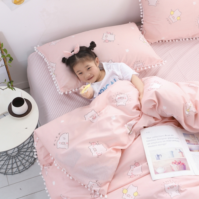 91家纺网 家纺一手货源 找家纺 一米阳光 2019新款球球款套件 粉猪猪