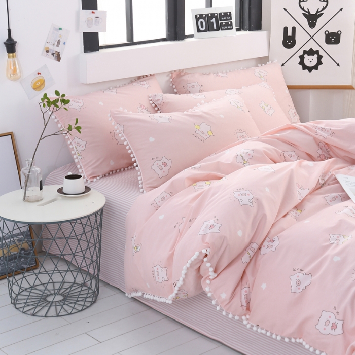 91家纺网 家纺一手货源 找家纺 一米阳光 2019新款球球款套件 粉猪猪