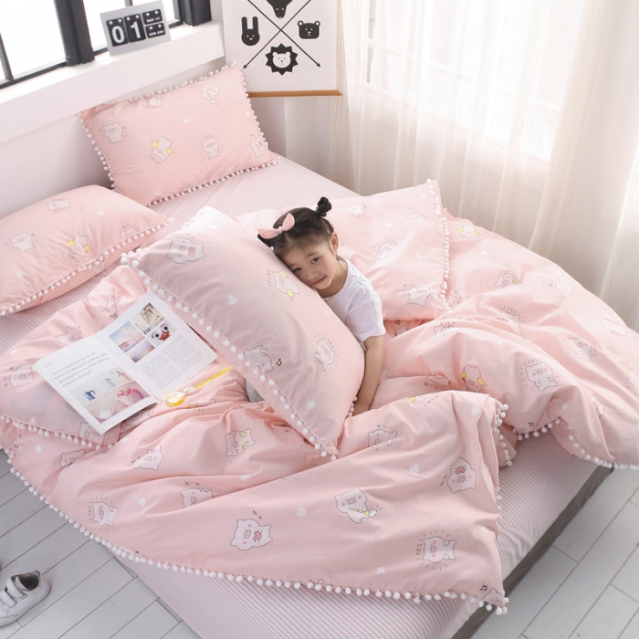 91家纺网 家纺一手货源 找家纺 一米阳光 2019新款球球款套件 粉猪猪