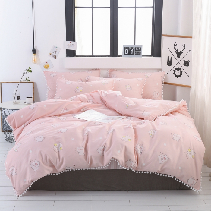 91家纺网 家纺一手货源 找家纺 一米阳光 2019新款球球款套件 粉猪猪