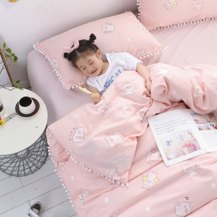 91家纺网 家纺一手货源 找家纺 一米阳光 2019新款球球款套件 粉猪猪