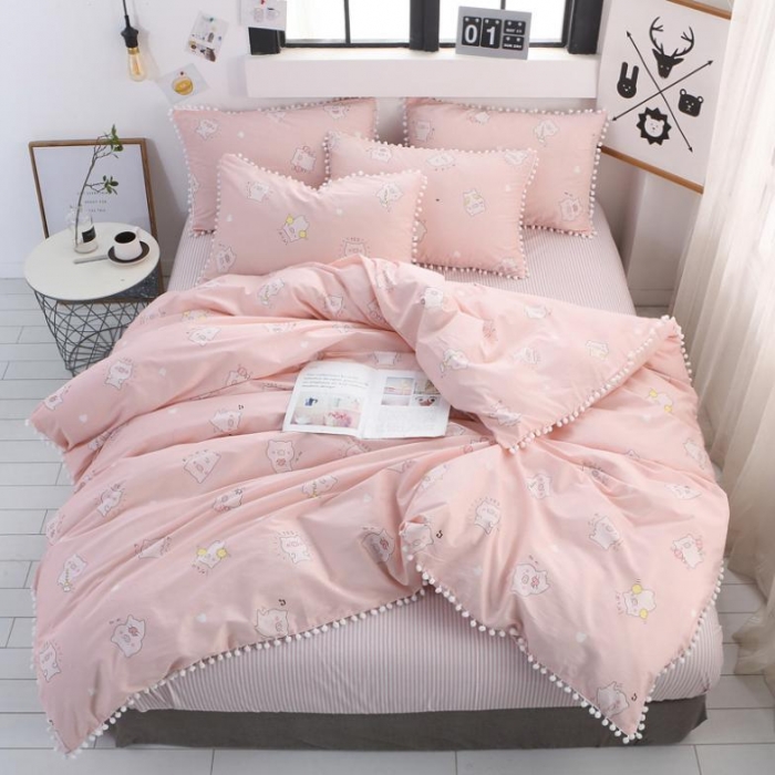 91家纺网 家纺一手货源 找家纺 一米阳光 2019新款球球款套件 粉猪猪