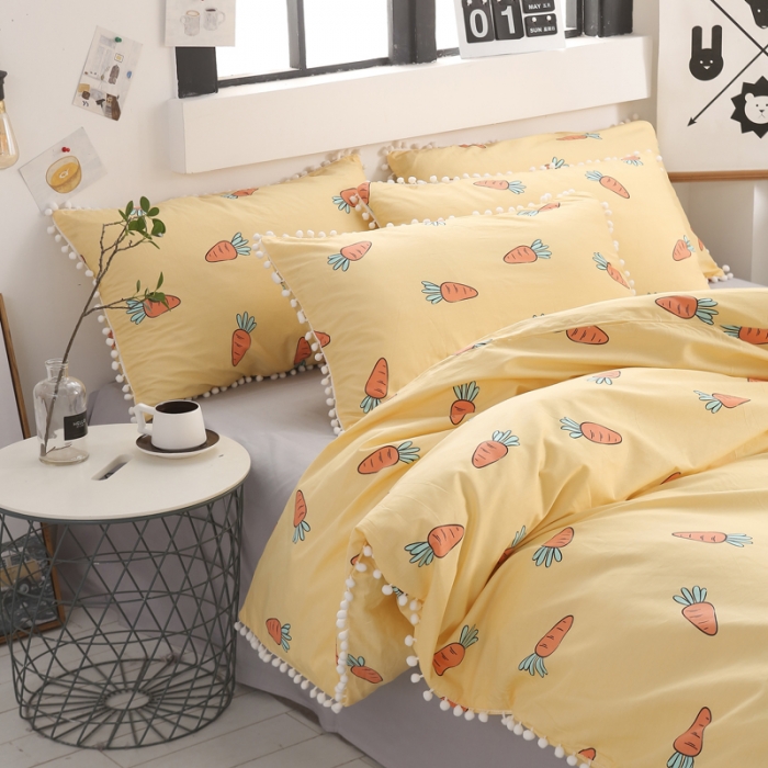 91家纺网 家纺一手货源 找家纺 一米阳光 2019新款球球款套件 胡萝卜