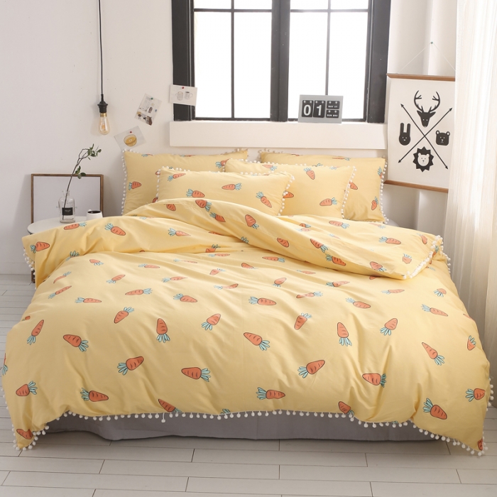 91家纺网 家纺一手货源 找家纺 一米阳光 2019新款球球款套件 胡萝卜